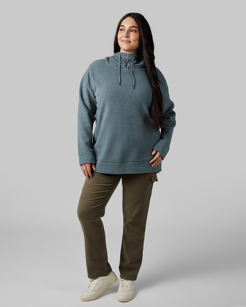 32 Degrees Dark Olive _ Women's stretch Comfort Terry Cargo Jean {model: Kristen is 5'7"and size 14 wearing size L}{bottom}{right} {bottom}{right}
