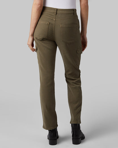 32 Degrees Dark Olive _ Women's stretch Comfort Terry Cargo Jean {model: Izzy is 5'9"and size 4 wearing size S}{bottom}{right} {bottom}{right}