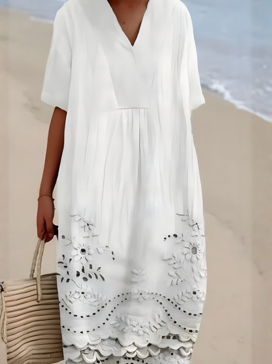 Courtney | Linen V-Neck Midi Dress