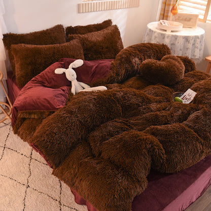 Luxury Thick Fleece Duvet Cover Queen King Winter Warm Bed Quilt Cover Pillowcase Fluffy Plush Shaggy Bedclothes Bedding Set Winter Body Keep Warm