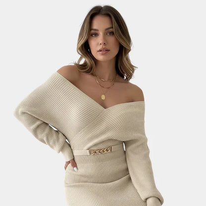 Viena | Women’s Ribbed V-Neck Bodycon Midi Dress