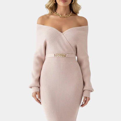 Viena | Women’s Ribbed V-Neck Bodycon Midi Dress