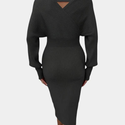 Viena | Women’s Ribbed V-Neck Bodycon Midi Dress