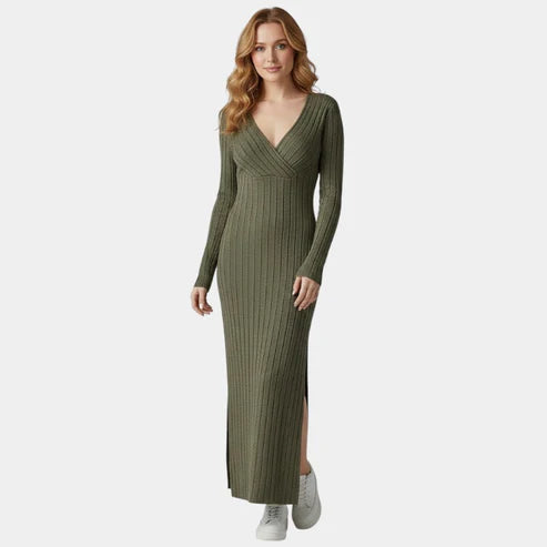 Elowen | Women’s Ribbed V-Neck Maxi Dress