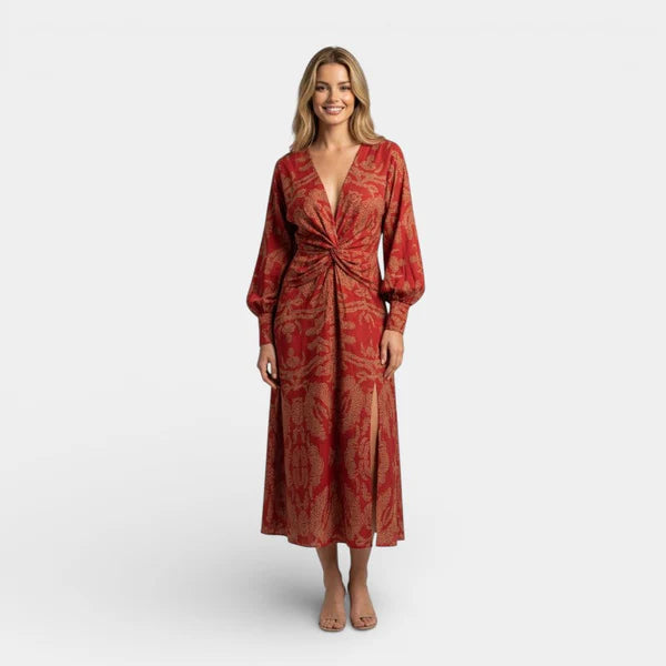 Bea | Women's Long Dress V-Neck Long Sleeve Elegant Fit