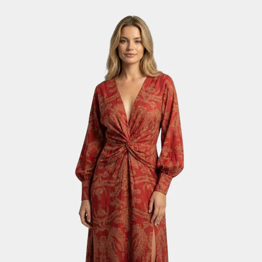 Bea | Women's Long Dress V-Neck Long Sleeve Elegant Fit