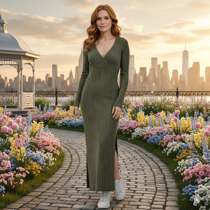 Elowen | Women’s Ribbed V-Neck Maxi Dress